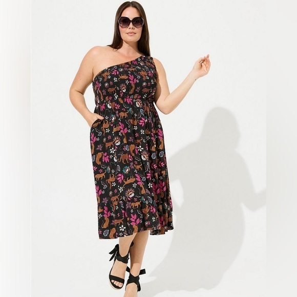 TORRID Midi Challis One-Shoulder Dress - Picture 1 of 4